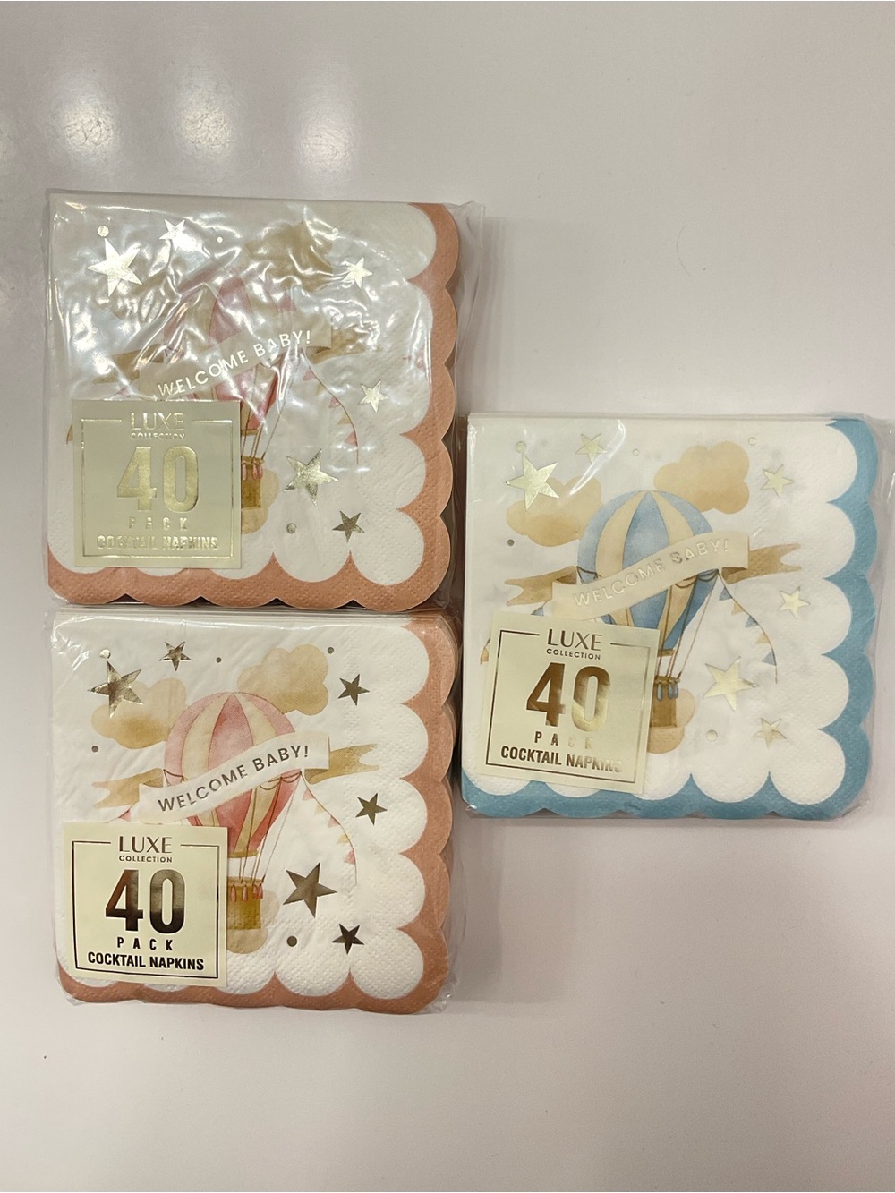 NIP  3 pack "Welcome Baby"  Cocktail Napkins - Blue &Pink